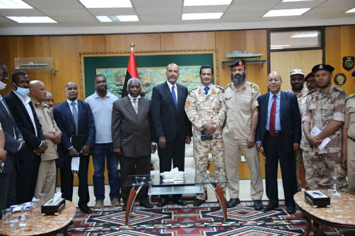 Mr. Mousa Al-Kouni, center, with military commanders from south of Libya, 8 June 2021.