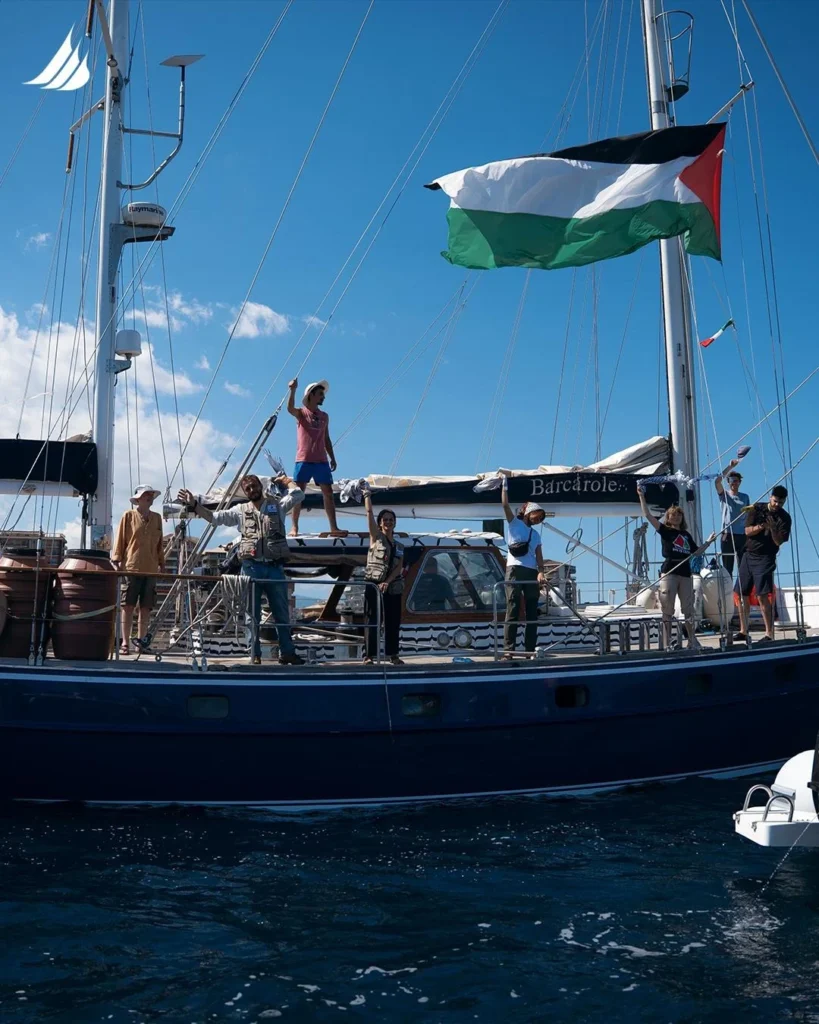 The British-flagged Madleen charity boat sails to defy Israeli blockade on Gaza, 8 June 2025. (AFP photo)