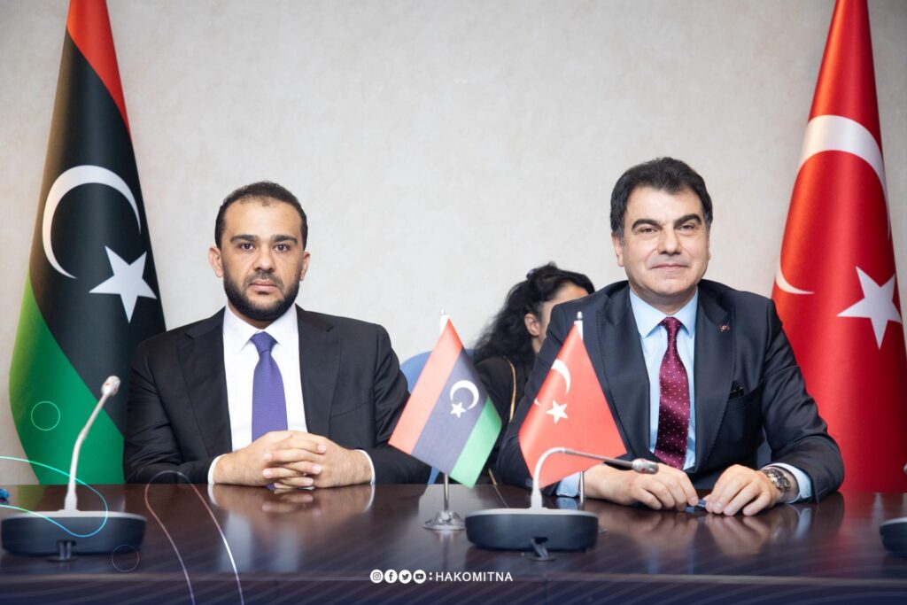 The Deputy Minister of Defense Abdulsalam Zubi, Left, with his Turkish counterpart during the signing of a military cooperation agreement, 10 July 2025. (GNU photo)