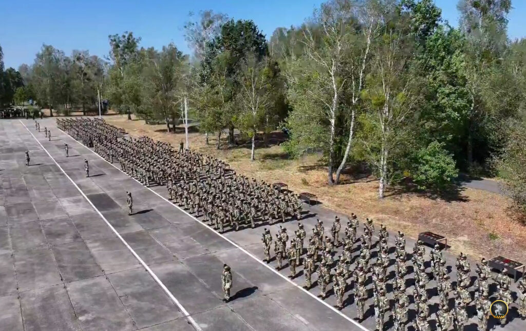 LNA's 87th Rapid Intervention Battalion during the graduation ceremony after the completion of one-year advanced training in Belarus, 8 September 2025. (LNA photo)