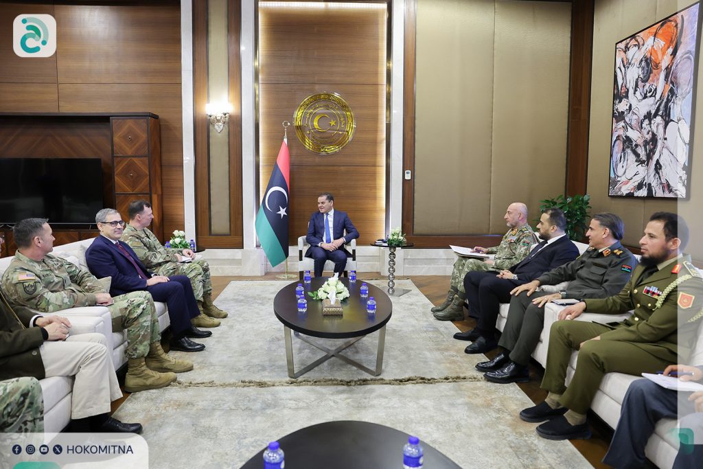 PM Abdulhamid Dbeibeh meets with Commander of the US Africa Command (AFRICOM) Gen. Dagvin Anderson1 December 2025. (GNU photo)